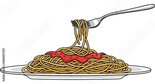 Close Up of Spaghetti Pasta with Tomato Sauce and Swirled Noodles