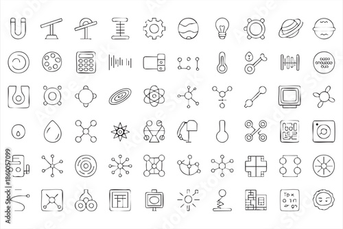 Technology line icons for engineering apps, analytics interfaces, research platforms