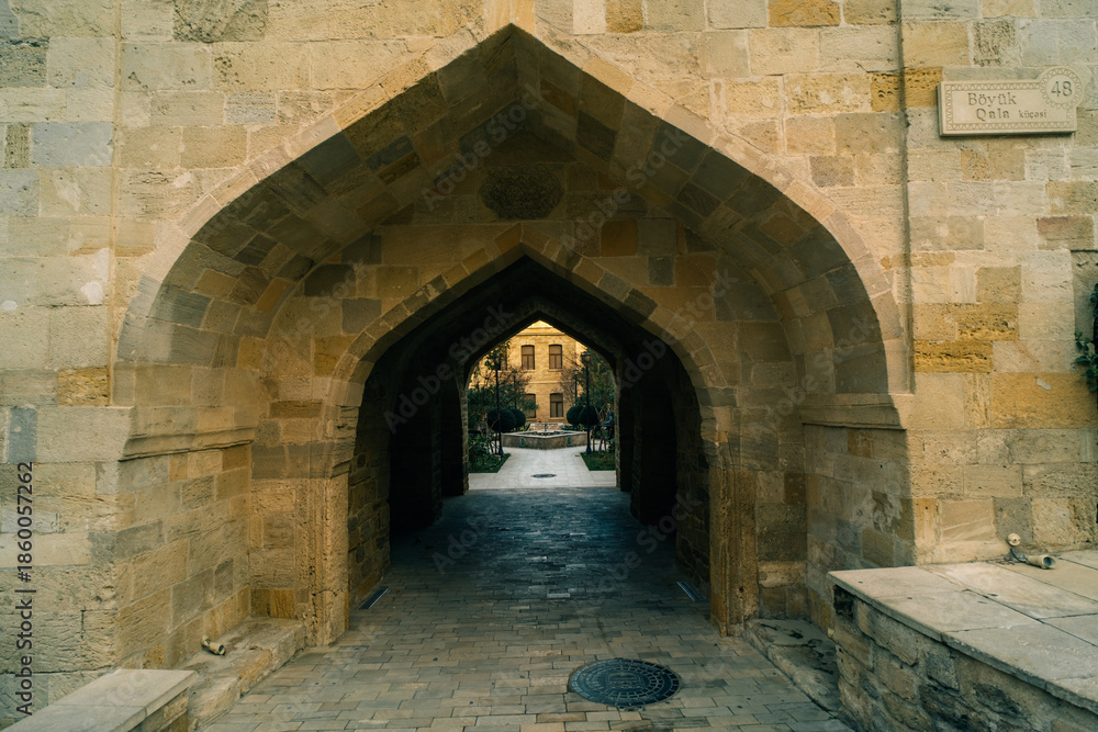 Fototapeta premium Baku, Azerbaijan - 1 dec 2025 View of the Gosha Gala Paired Fortress Gates