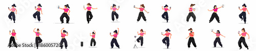 Collection of young women dancing and filming content with smartphones, illustrating social media trends, influencers, and digital lifestyle.
