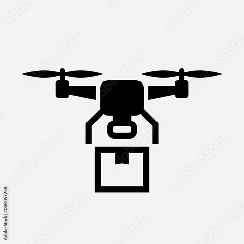Drone Delivery Service Icon with a Flying Quadcopter Carrying a Box