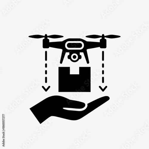 Drone Delivering Package to Hand Icon for Modern Logistics