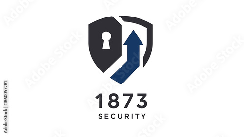 Modern security logo featuring a shield, lock, and upward arrow, representing protection and growth.