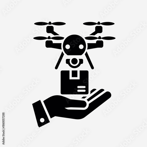 Drone Delivery Service Icon Package Handover to Customer