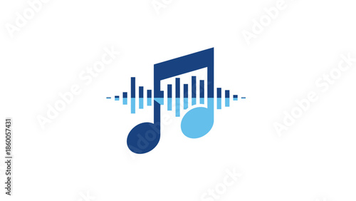Musical note logo with sound wave reflection, representing music and audio.