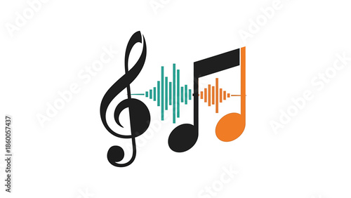 Musical notes and sound waves represent music and audio concepts visually.
