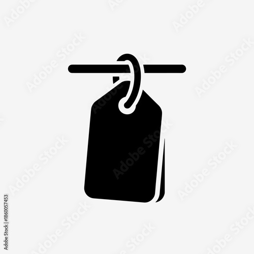 Black Price Tag Label Icon Hanging from a Horizontal Bar