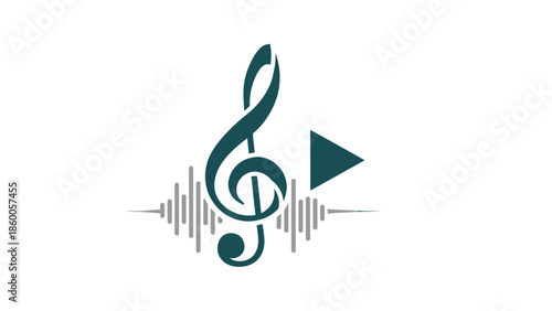 Musical symbol with sound wave and play button, representing audio and music.