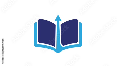 Open book with upward arrow representing knowledge and education.