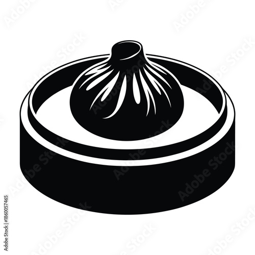 Dumpling in bamboo steamer Vector, Silhouette, Illustration