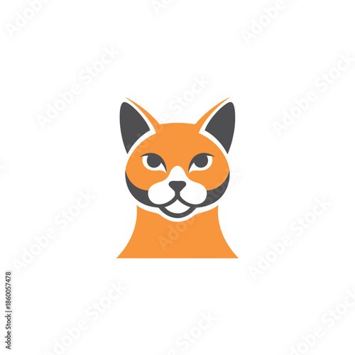 Orange cat face with black ears and mustache looking at you.