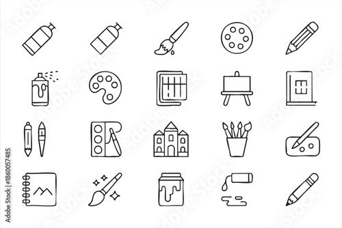 Art and painting icons for UI design, artist tools, illustration dashboards