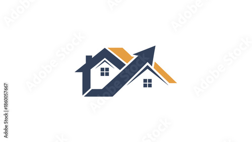 Real estate market growth concept with upward arrow and house illustration.