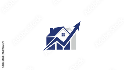 Real estate market growth represented by house and rising arrow.