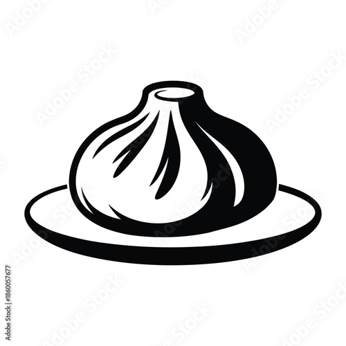 Dumpling on a plate Vector, Silhouette, Illustration
