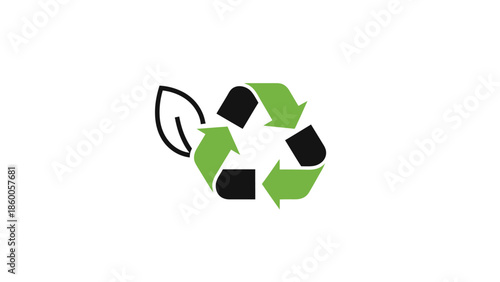 Recycling symbol with a leaf represents environmental sustainability and conservation efforts.