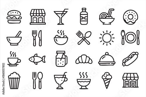 Food service icons for cafe apps, ordering dashboards, hospitality platforms