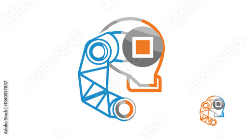 Robotic arm and head design representing artificial intelligence and technology.
