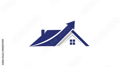 Real estate growth concept with upward arrow and house illustration.
