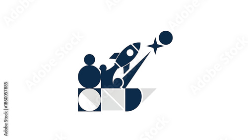Rocket launch illustration depicting innovation, progress, and futuristic concepts in a creative design.