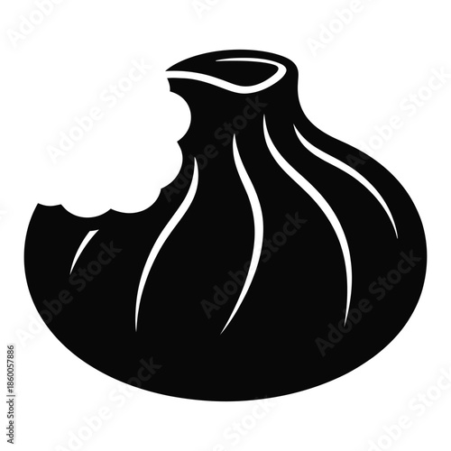 Dumpling with bite taken Vector, Silhouette, Illustration