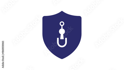 Security shield icon with a hook represents protection and safety for data.