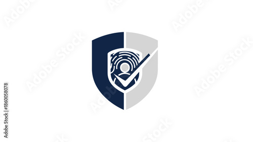Security shield logo with checkmark, representing protection and safety, digital identity.