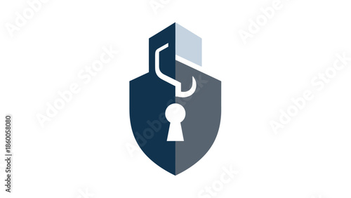 Security shield logo with keyhole and broken lock, representing protection and vulnerability.
