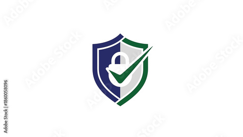 Security shield logo with lock and checkmark, representing protection and safety.