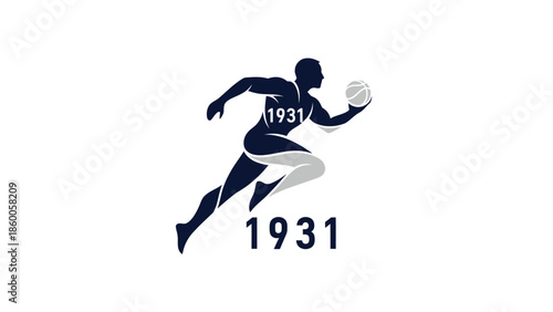 Silhouette of a determined athlete running with a ball, vintage design.