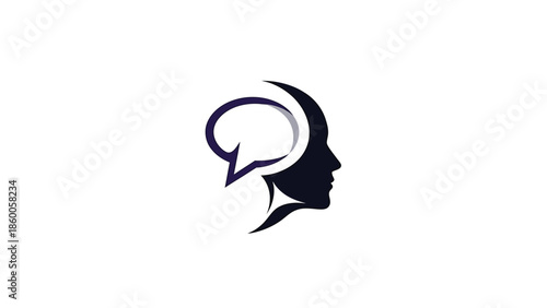 Creative logo design depicting a human head with a speech bubble inside.