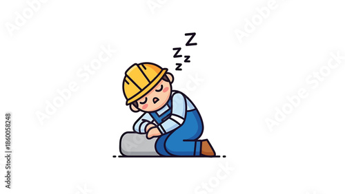 Construction worker sleeping on the job, taking a nap during work hours.
