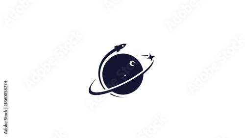 Creative illustration of a planet with orbiting rockets and a starship, space exploration concept.