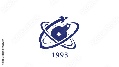Space exploration logo featuring a rocket and orbiting elements, established in 1993.