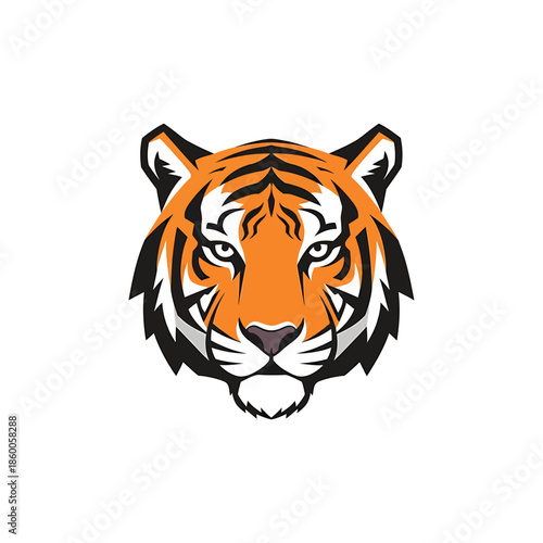 Striking tiger head illustration showcasing vibrant orange and black stripes and intense gaze.