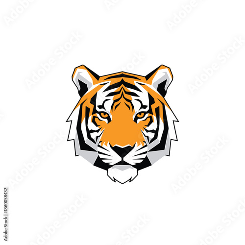 Striking tiger face illustration showcasing vibrant orange and black stripes, intense gaze.
