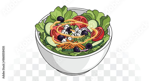 Fresh Greek Salad Bowl with Feta Cheese and Olives