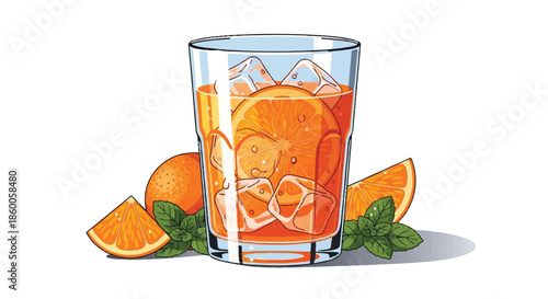 Iced Orange Juice or Citrus Mocktail with Ice Cubes
