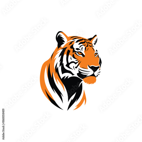 Striking tiger portrait showcasing vibrant orange and black stripes, focused gaze.