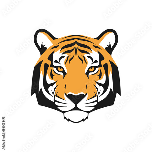 Striking tiger face illustration showcasing vibrant orange and black stripes, intense gaze.