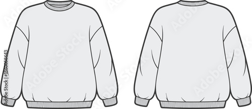 Sweatshirt template, crew neck sweatshirt, front and back view, fashion flat sketch, technical garment drawing, blank apparel mockup, clothing design illustration