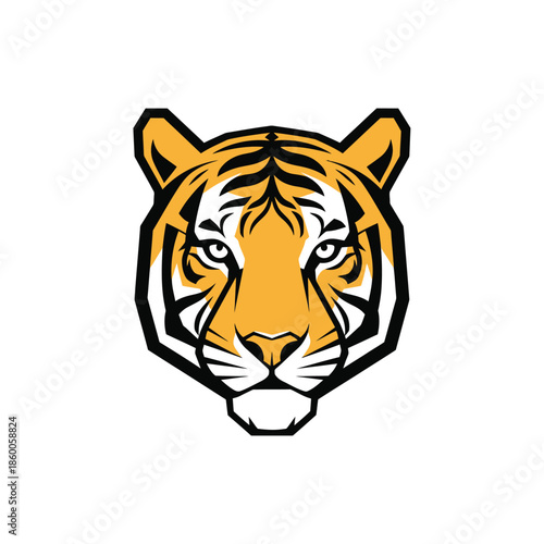 Tiger head illustration with bold lines and vibrant colors, perfect for design.