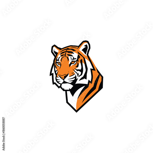 Tiger head illustration with orange and black stripes, a symbol of strength and power.