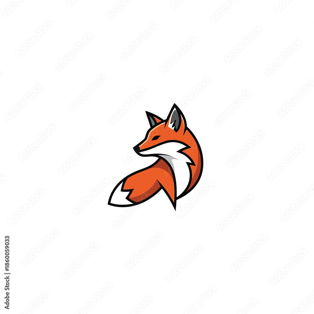 Fototapeta premium Stylized orange fox logo design with a white outline and a minimalist style.