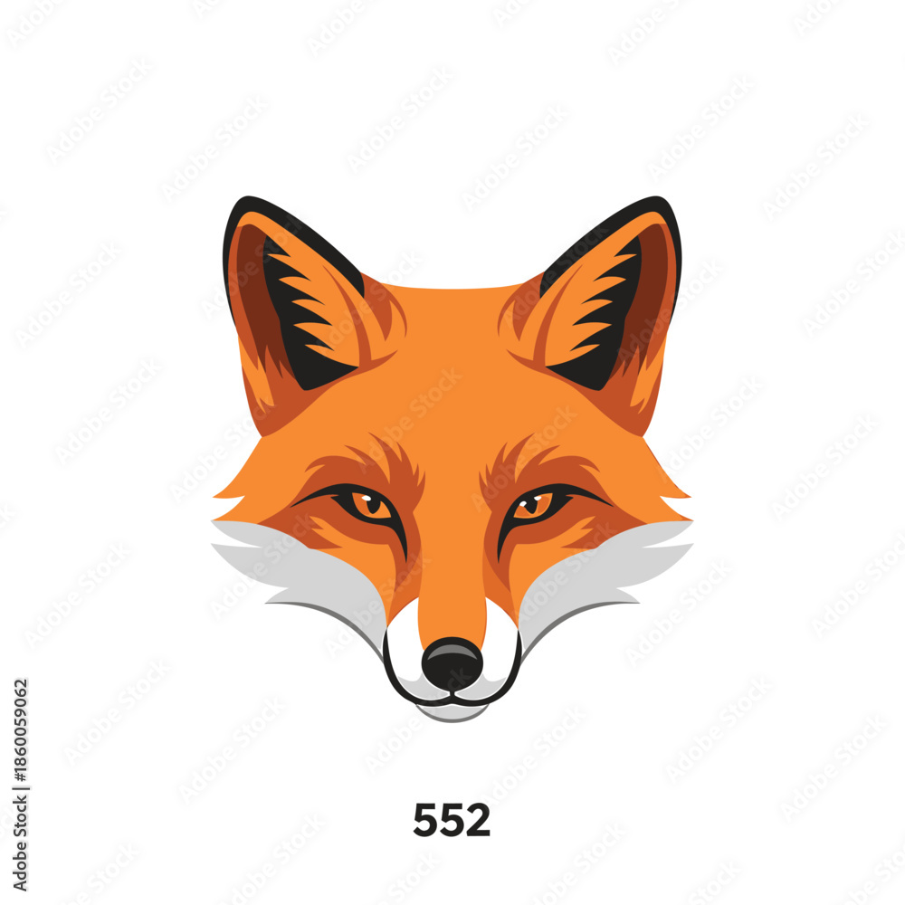 Obraz premium Vibrant fox head illustration showcasing detailed fur and expressive eyes, isolated.