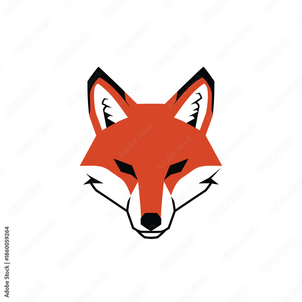Obraz premium Vibrant fox head illustration showcasing geometric design and bold colors on white background.