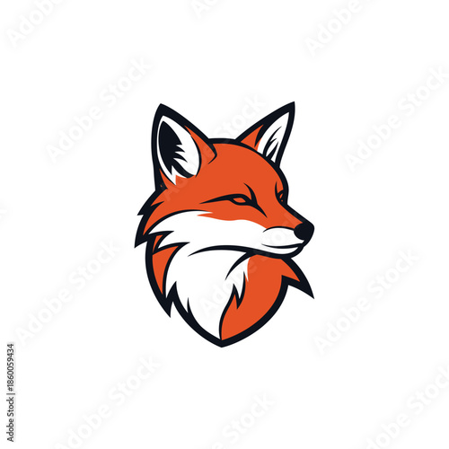 Vibrant fox head illustration with sharp features and intense gaze, perfect for logos.