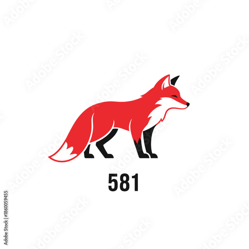 Vibrant red fox illustration standing proudly with number 581 below its paws.