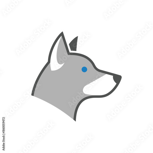 Stylized wolf head illustration with blue eye, perfect for logos and designs.