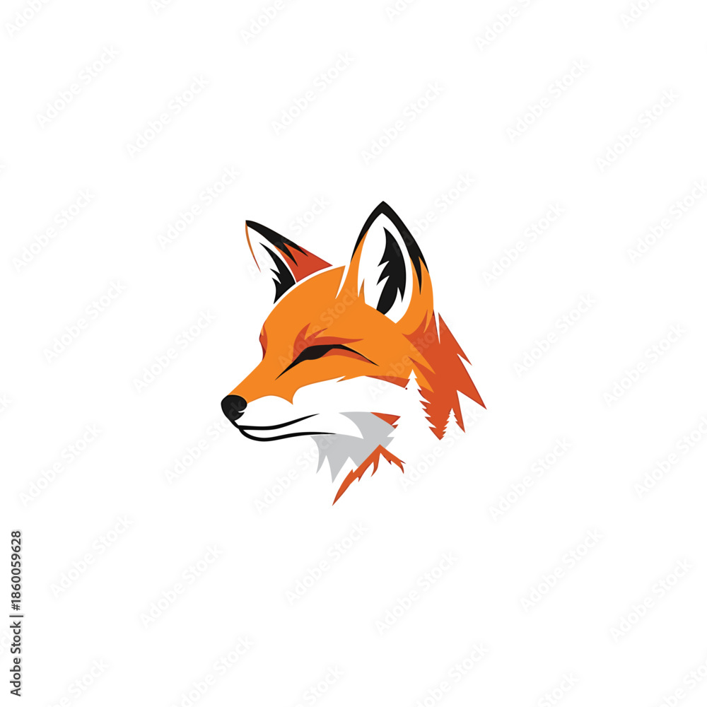 Obraz premium Vibrant fox illustration showcasing a cunning and alert animal in a minimalist style.